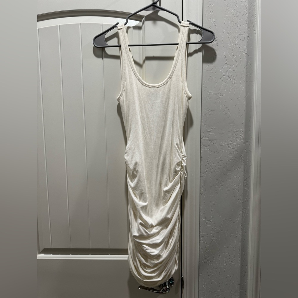 Express White Ruched Sheath Midi Dress